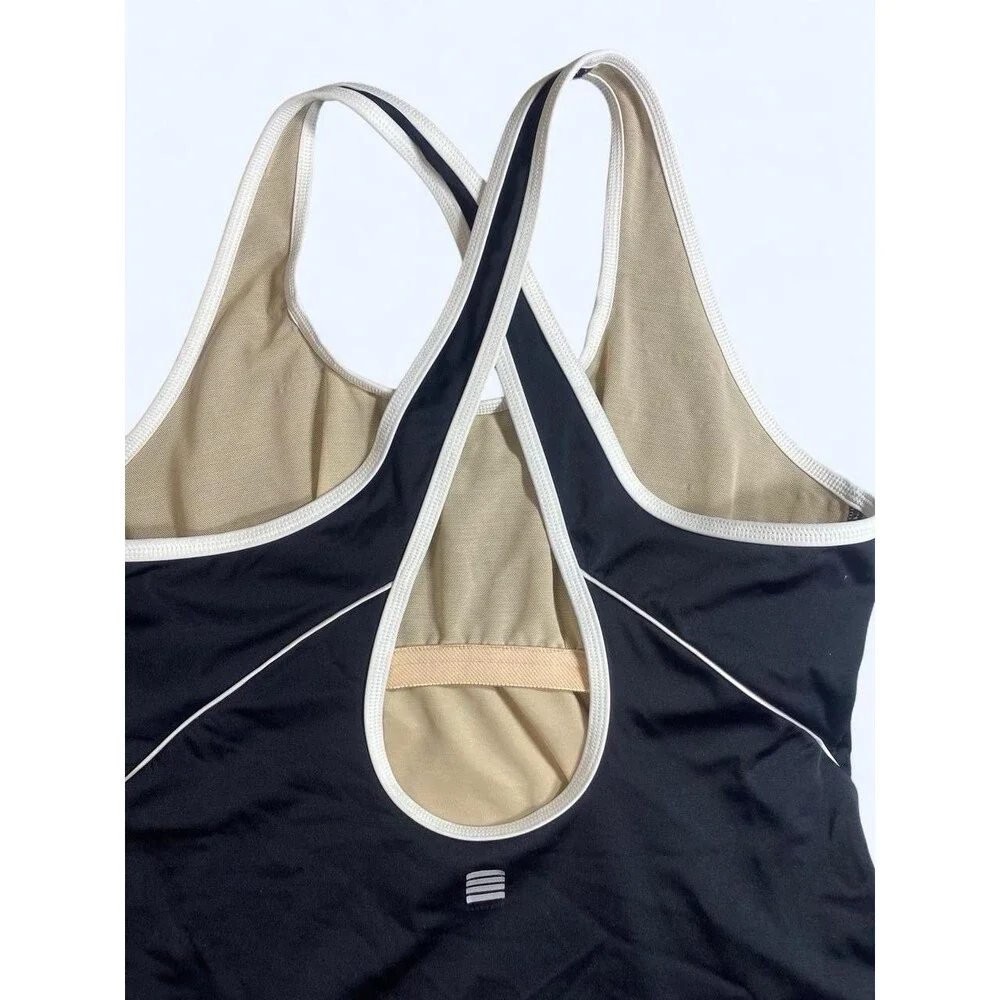 Lands' End Tugless X-Back Swimsuit Black White Piping EUC Size 14 Sporty - Picture 7 of 13